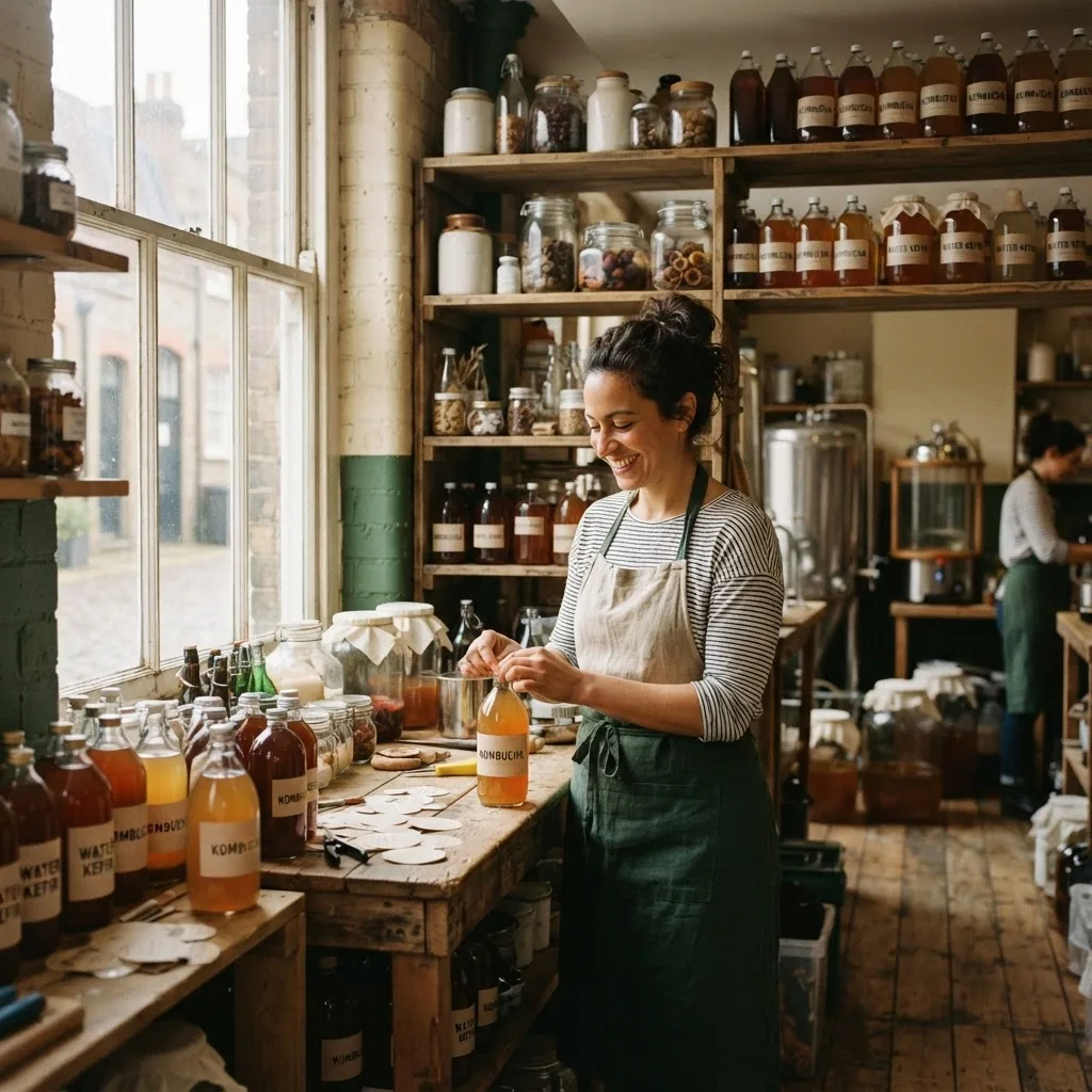 A small family craft brewery workshop in London lined with bottles